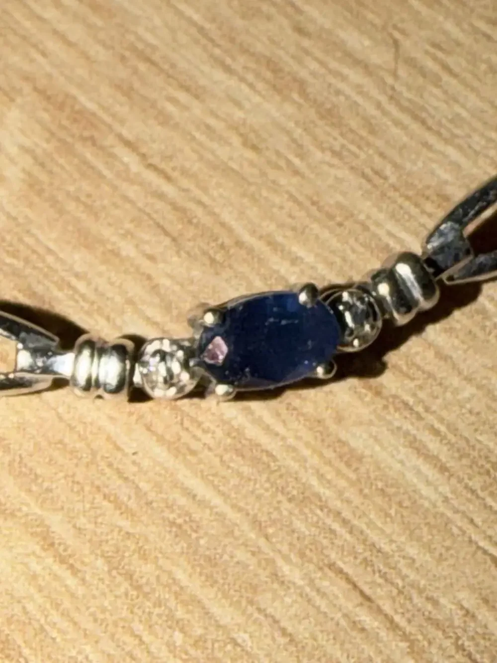 10K White Gold Blue Sapphire and Diamond Link Bracelet